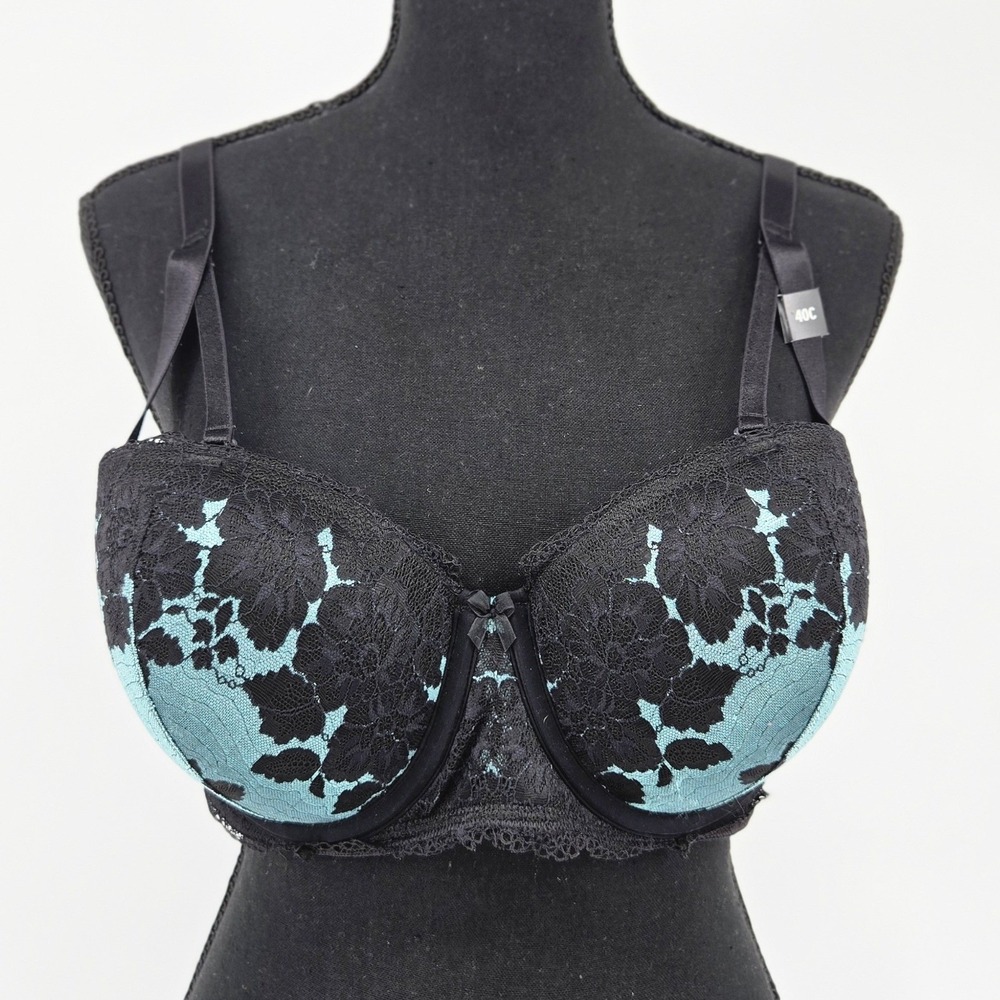 Torrid Curve Black Teal Lace Push-Up Strapless Convertible Underwire Bra 40C NWT